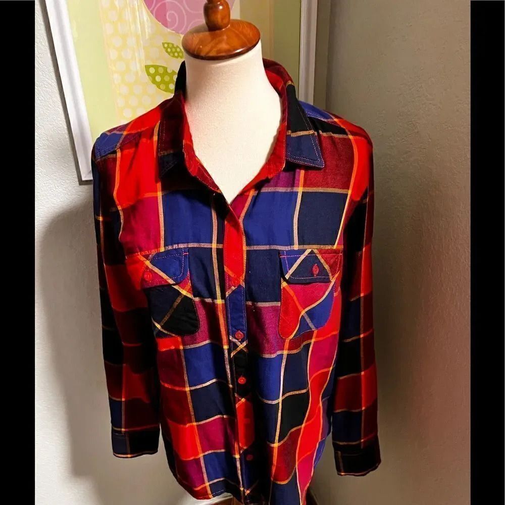 EUC Faded Glory Vibrant Flannel Shirt Size M (8-10) #56